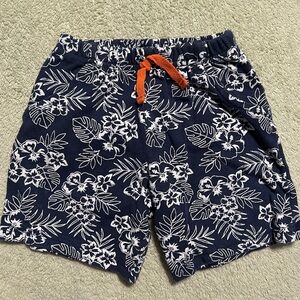 Kids Navy Floral Shorts with Orange Drawstring